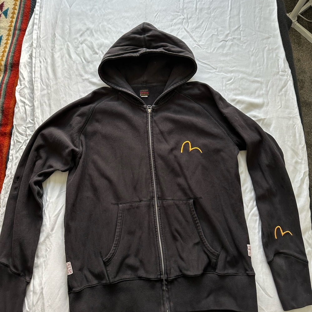 Evisu Black Hoodie with Gold Logo